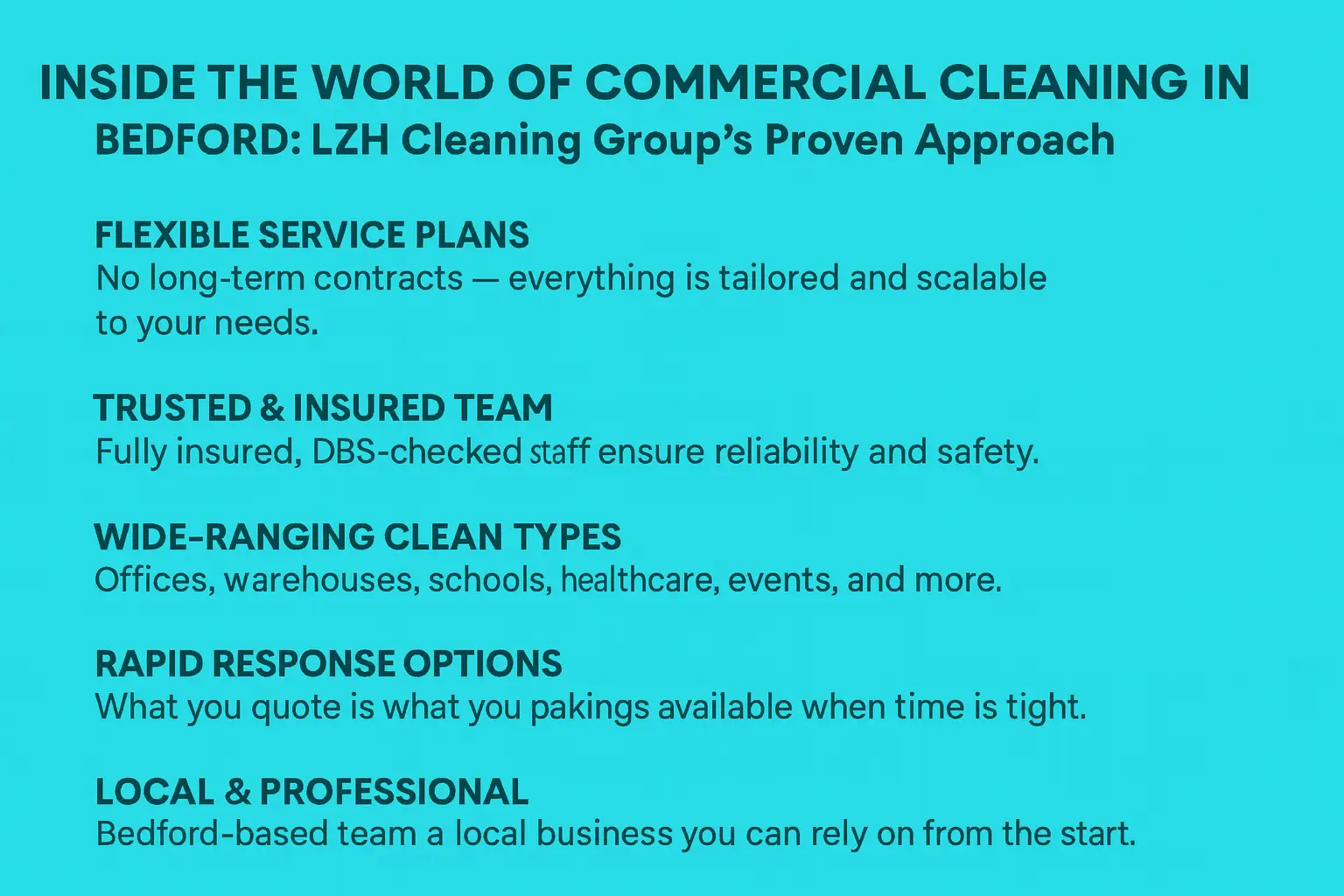 Inside the World of Commercial Cleaning in Bedford - LZH Cleaning Group’s Proven Approach