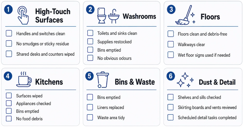 Post-visit cleaning quality checklist for commercial premises